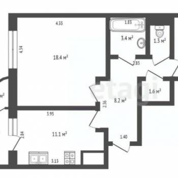 Продается 2-х комнатная квартира, 58,3 м²