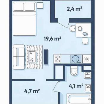 Продается 1-комнатная квартира, 29,6 м²