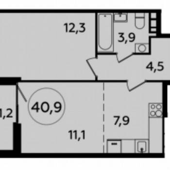 Продается 1-комнатная квартира, 41,4 м²
