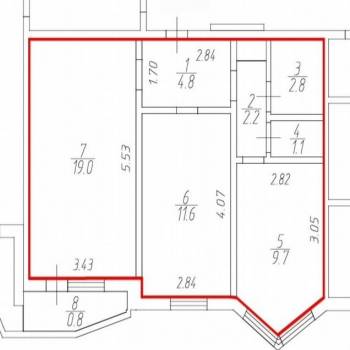Продается 2-х комнатная квартира, 51,2 м²