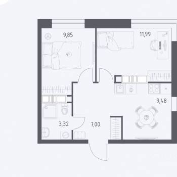 Продается 2-х комнатная квартира, 41,64 м²