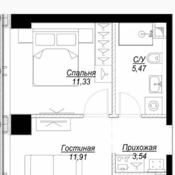 Продается 2-х комнатная квартира, 35,84 м²