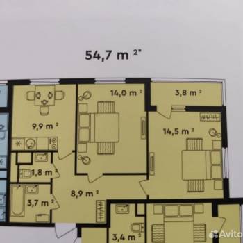 Продается 2-х комнатная квартира, 54,7 м²