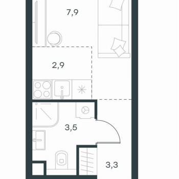 Продается 1-комнатная квартира, 17,6 м²