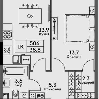 Продается 1-комнатная квартира, 38,8 м²