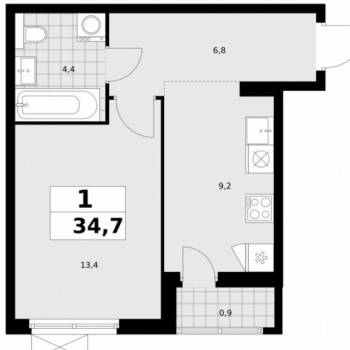 Продается 1-комнатная квартира, 34,7 м²