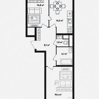 Продается 2-х комнатная квартира, 62,5 м²