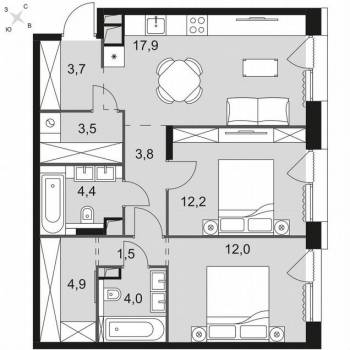 Продается 3-х комнатная квартира, 68,4 м²