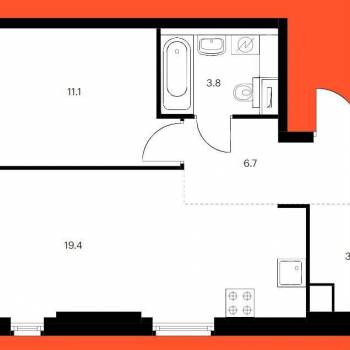 Сдается 1-комнатная квартира, 43,6 м²