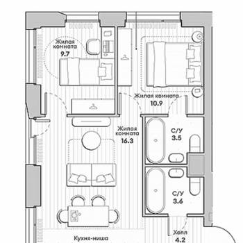 Продается 3-х комнатная квартира, 53,9 м²