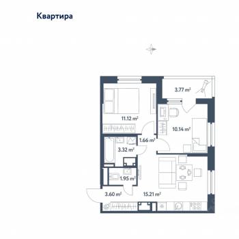 Продается 2-х комнатная квартира, 48,89 м²