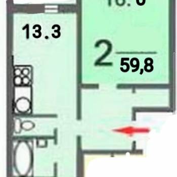 Продается 2-х комнатная квартира, 60 м²