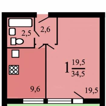 Продается 1-комнатная квартира, 34,5 м²