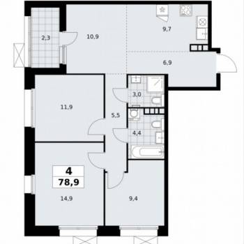 Продается 3-х комнатная квартира, 78,8 м²