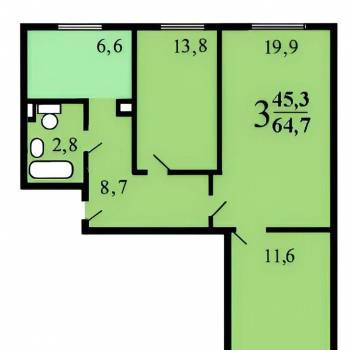 Продается 3-х комнатная квартира, 64,7 м²