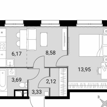 Продается 2-х комнатная квартира, 37,8 м²