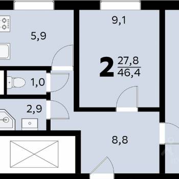 Продается 2-х комнатная квартира, 45 м²