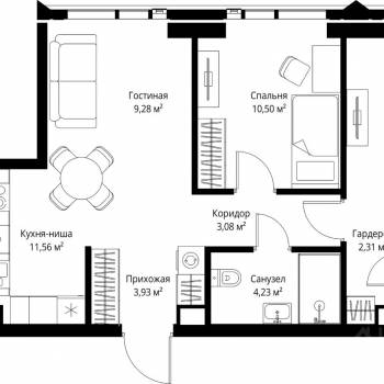 Продается 2-х комнатная квартира, 61,18 м²