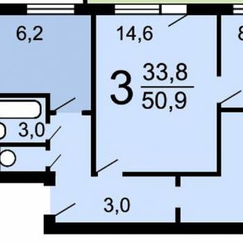 Продается 3-х комнатная квартира, 51 м²