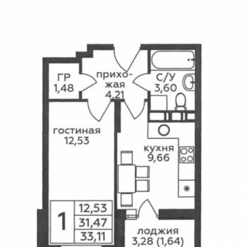 Продается 1-комнатная квартира, 31,3 м²