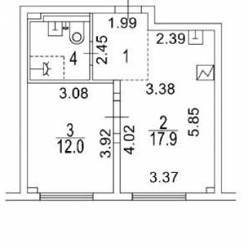 Продается 1-комнатная квартира, 39,3 м²