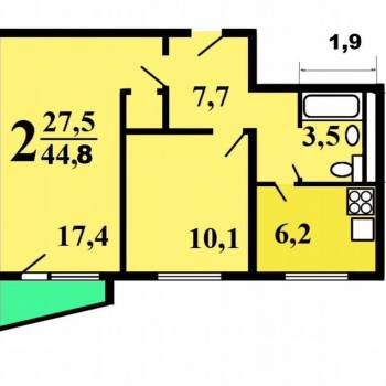 Продается 2-х комнатная квартира, 47 м²