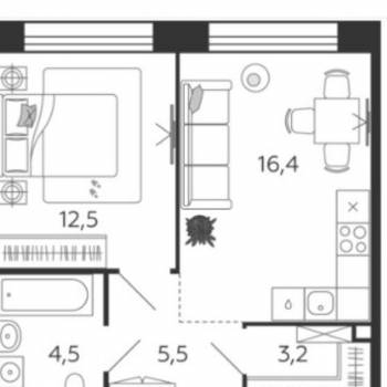 Продается 1-комнатная квартира, 42,1 м²