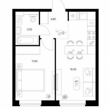 Продается 1-комнатная квартира, 34,9 м²