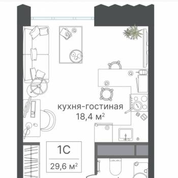 Продается 1-комнатная квартира, 29,2 м²