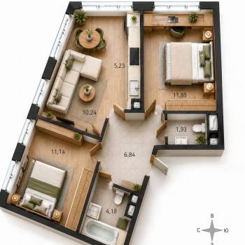 Продается 3-х комнатная квартира, 51,8 м²