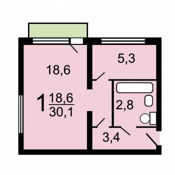 Сдается 1-комнатная квартира, 30,1 м²