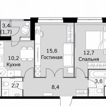 Сдается 2-х комнатная квартира, 56,1 м²