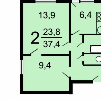 Продается 2-х комнатная квартира, 37,4 м²