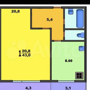 Сдается 1-комнатная квартира, 43 м²