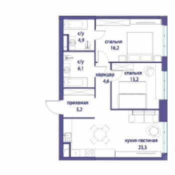 Продается 2-х комнатная квартира, 74 м²