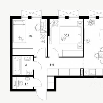 Продается 2-х комнатная квартира, 52 м²