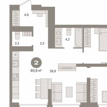Продается 2-х комнатная квартира, 65,6 м²