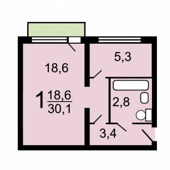 Сдается 1-комнатная квартира, 30,1 м²