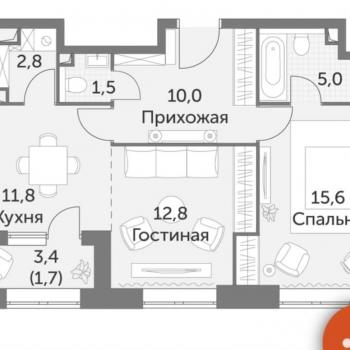 Продается 2-х комнатная квартира, 58 м²