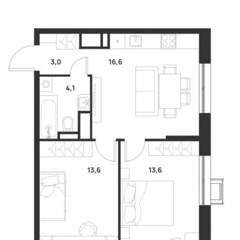 Продается 2-х комнатная квартира, 50,9 м²