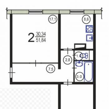 Сдается 2-х комнатная квартира, 52 м²