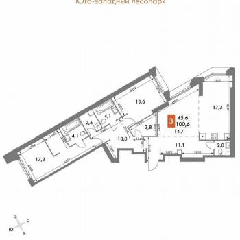 Продается 3-х комнатная квартира, 100,6 м²