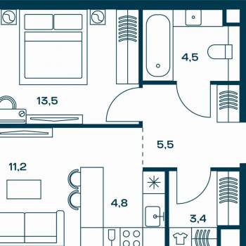 Продается 1-комнатная квартира, 42,9 м²