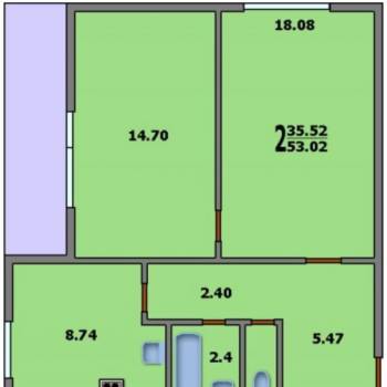 Продается 2-х комнатная квартира, 53,1 м²