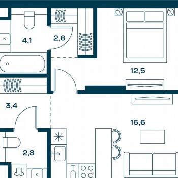 Продается 1-комнатная квартира, 42,2 м²
