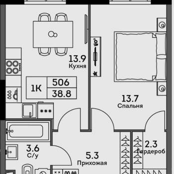 Продается 1-комнатная квартира, 38,8 м²