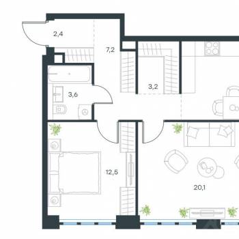 Продается 2-х комнатная квартира, 60,3 м²