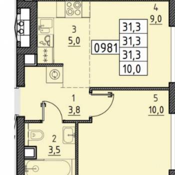 Продается 1-комнатная квартира, 31,3 м²