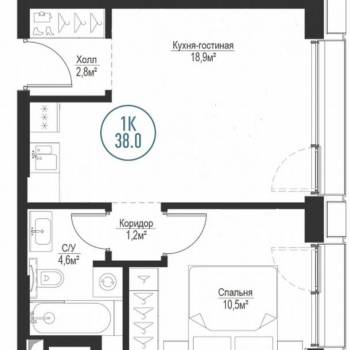 Продается 1-комнатная квартира, 38 м²