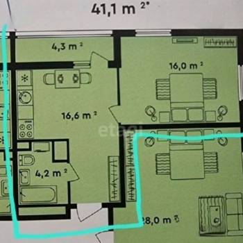 Продается 1-комнатная квартира, 41 м²